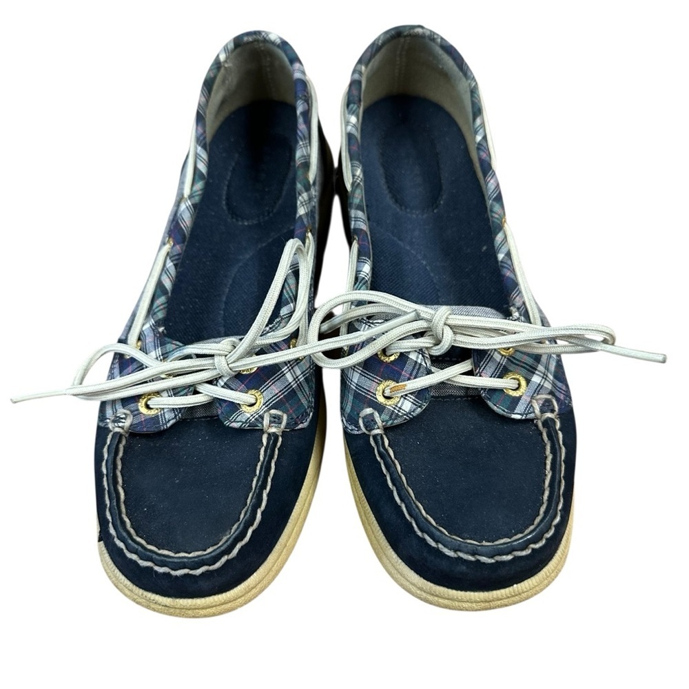 Sperry Topsiders boat shoes in blue and white plaid Size 6.5